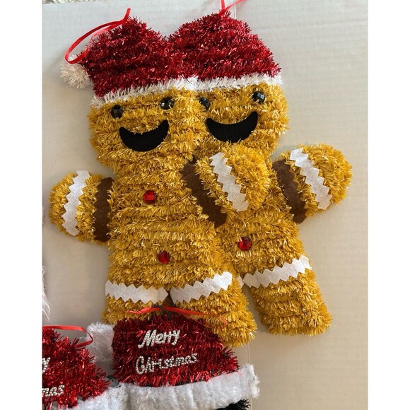 Lot of 8 Sparkly Tinsel Christmas Holiday Hanging Decor Gingerbread Man Penguin - Picture 2 of 10